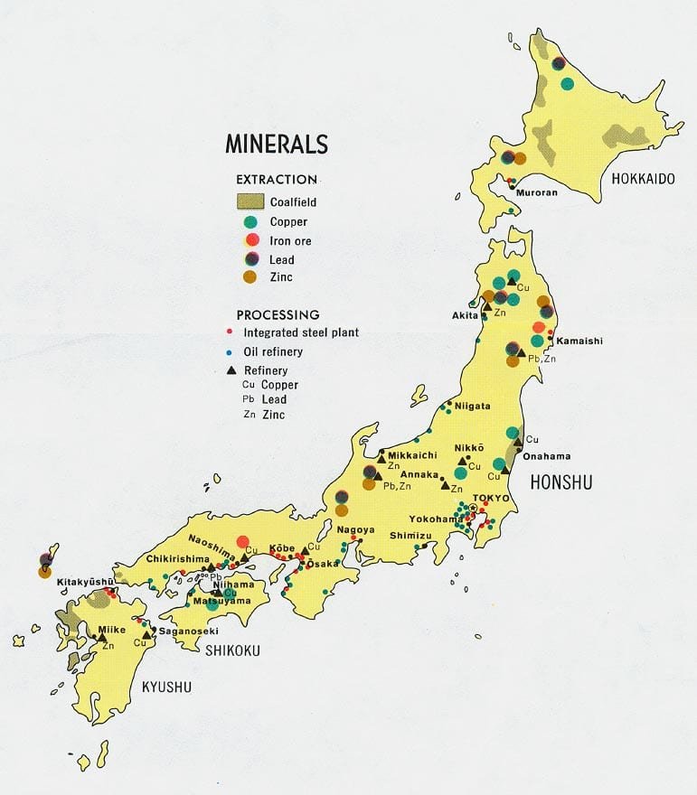japan natural mineral map